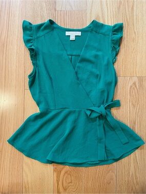 Monteau Green Wrap Peplum Blouse with Tie